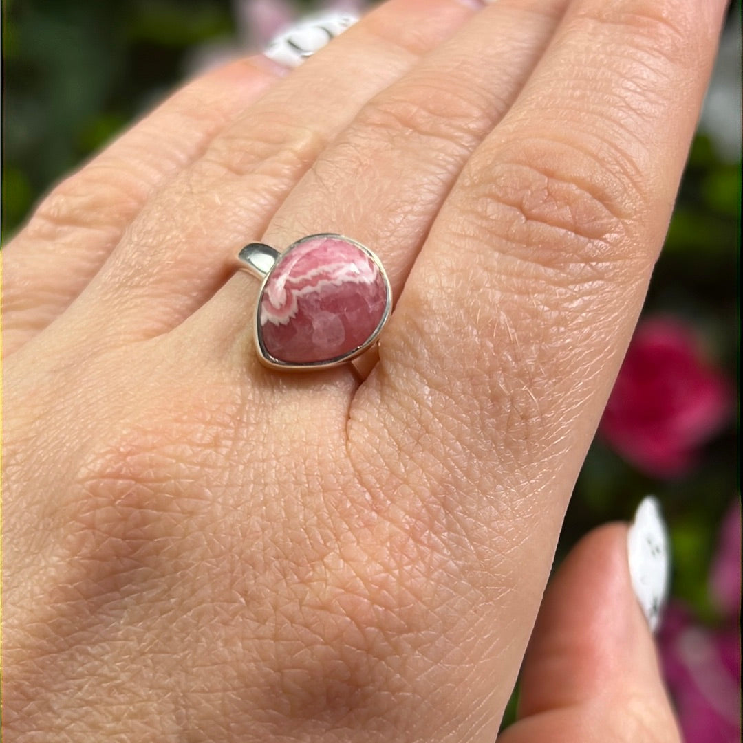 Rhodochrosite 925 Sterling Silver Ring - Size P 1/2
