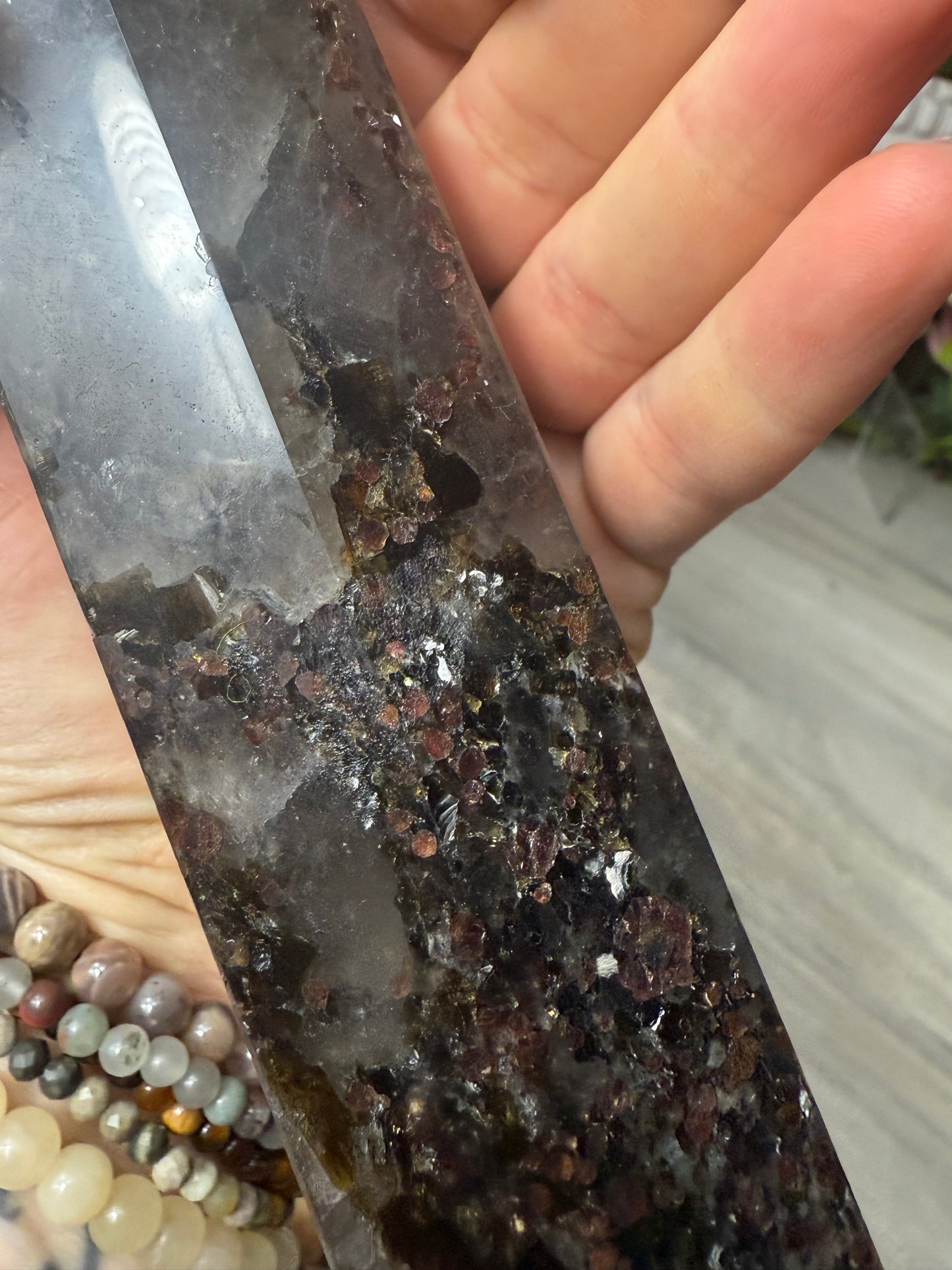 RARE Smokey with garnet & mica Tower Point