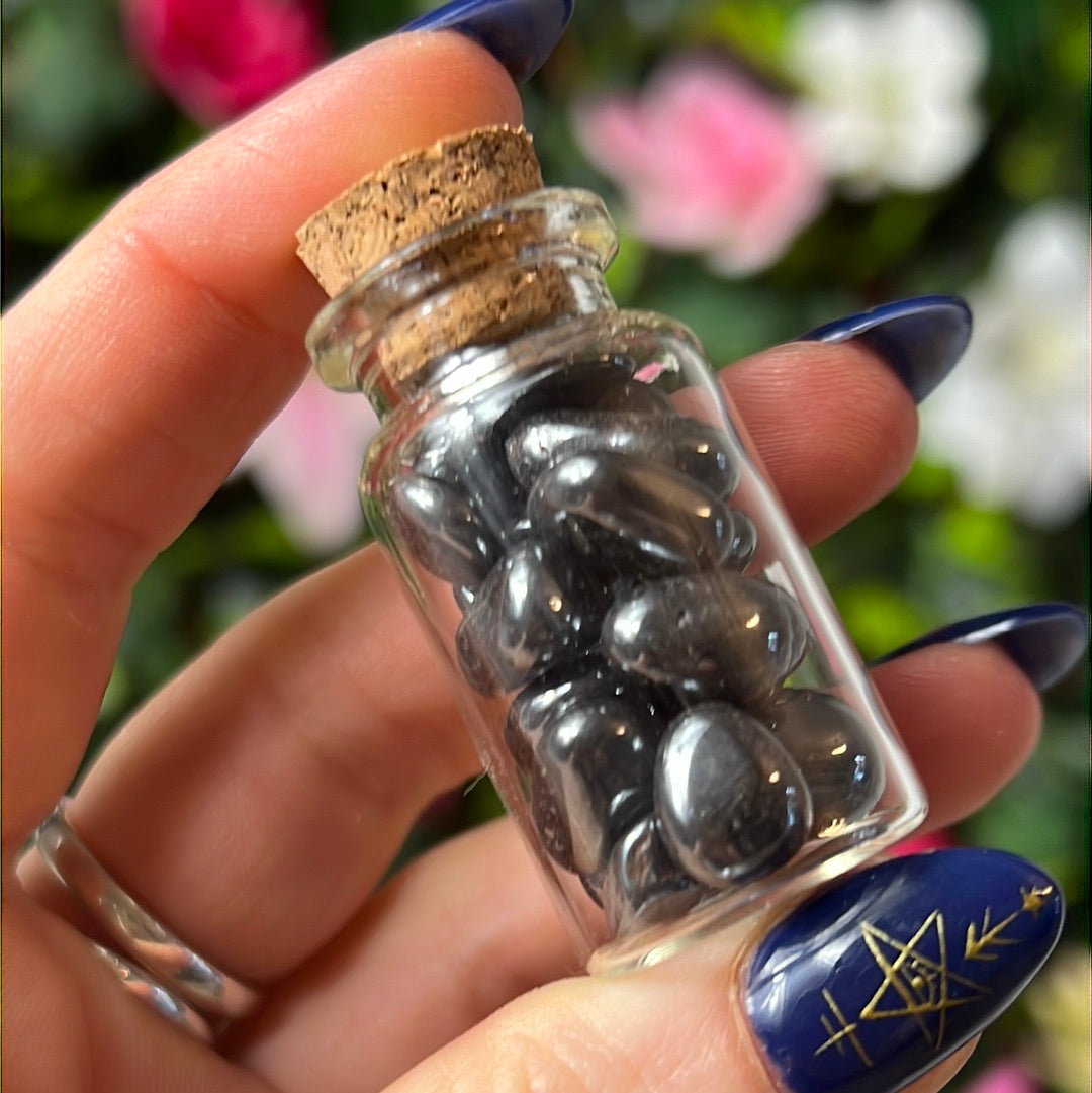 Hematite Chip Glass Jar Bottle