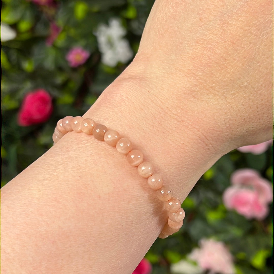 Peach Moonstone 6mm Bead Bracelet