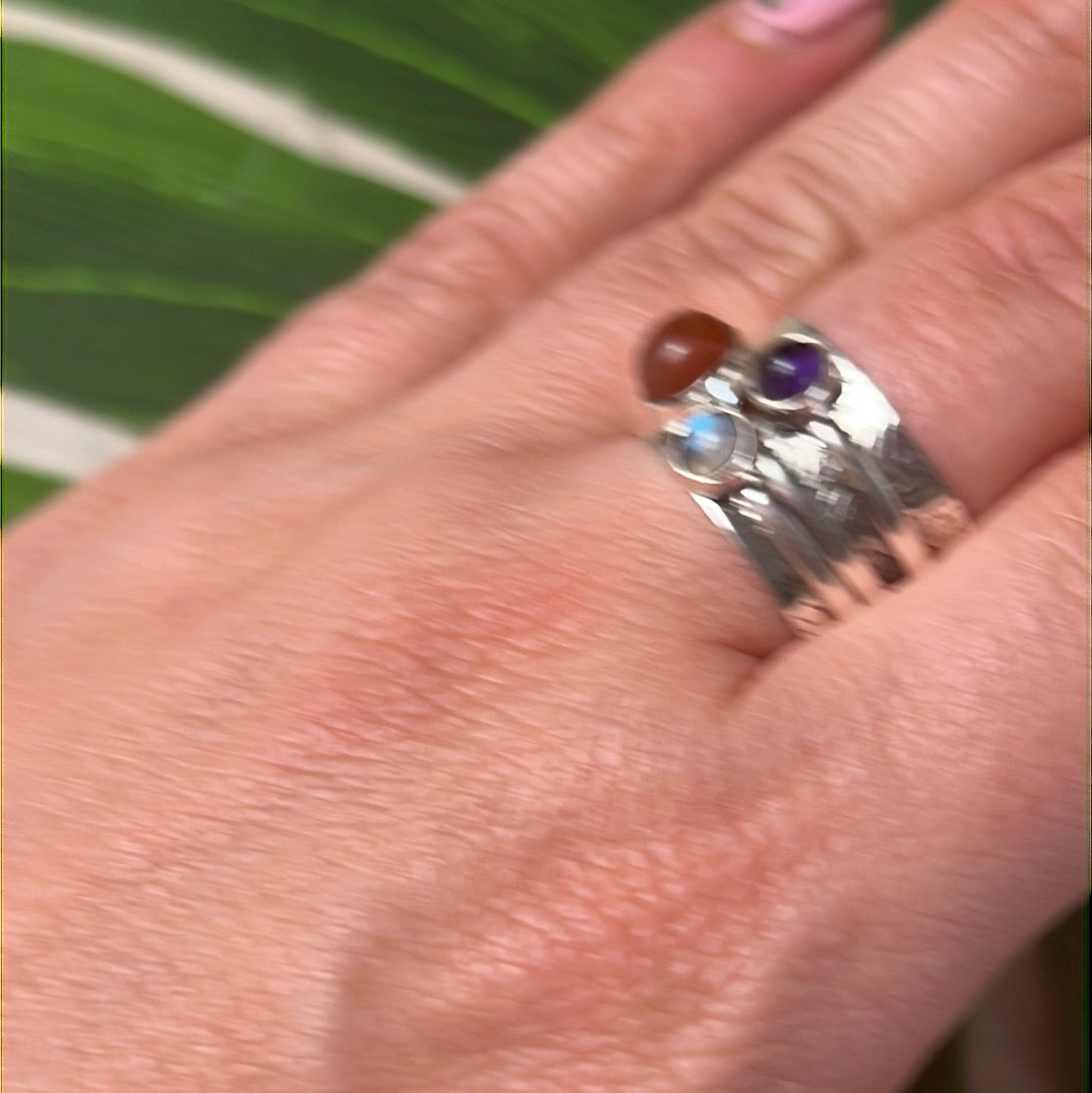 Trio Mix Fidget Spinner Ring - Sterling Silver 925 Size N - N 1/2