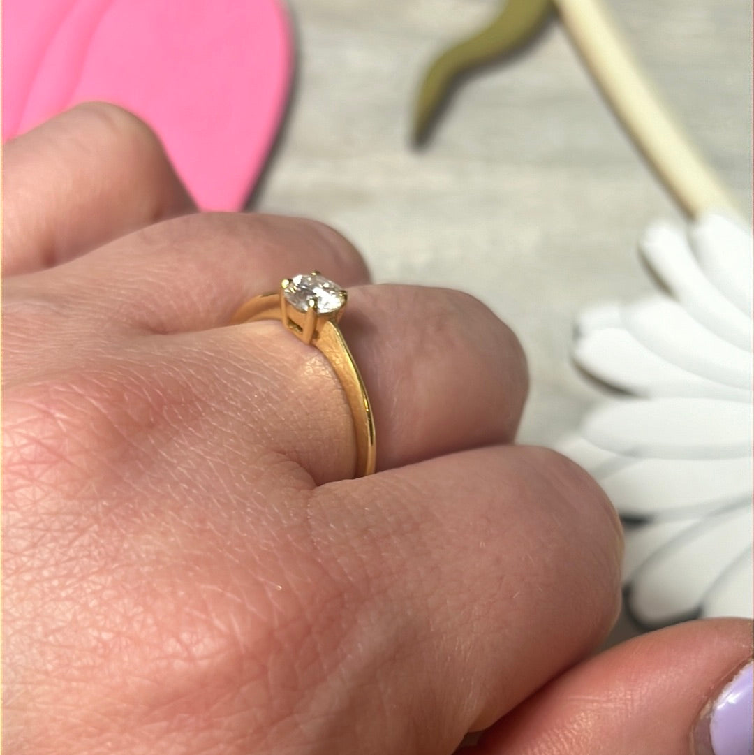 Moissanite 925 Sterling 24ct Gold Ring - Size N 1/2 - O 0.5ct
