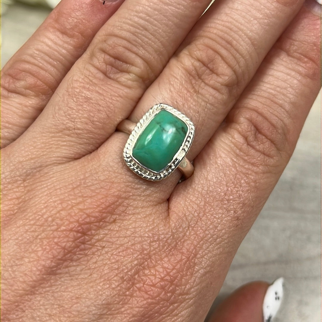 Cornish Turquoise 925 Sterling Silver Ring - Size N 1/2