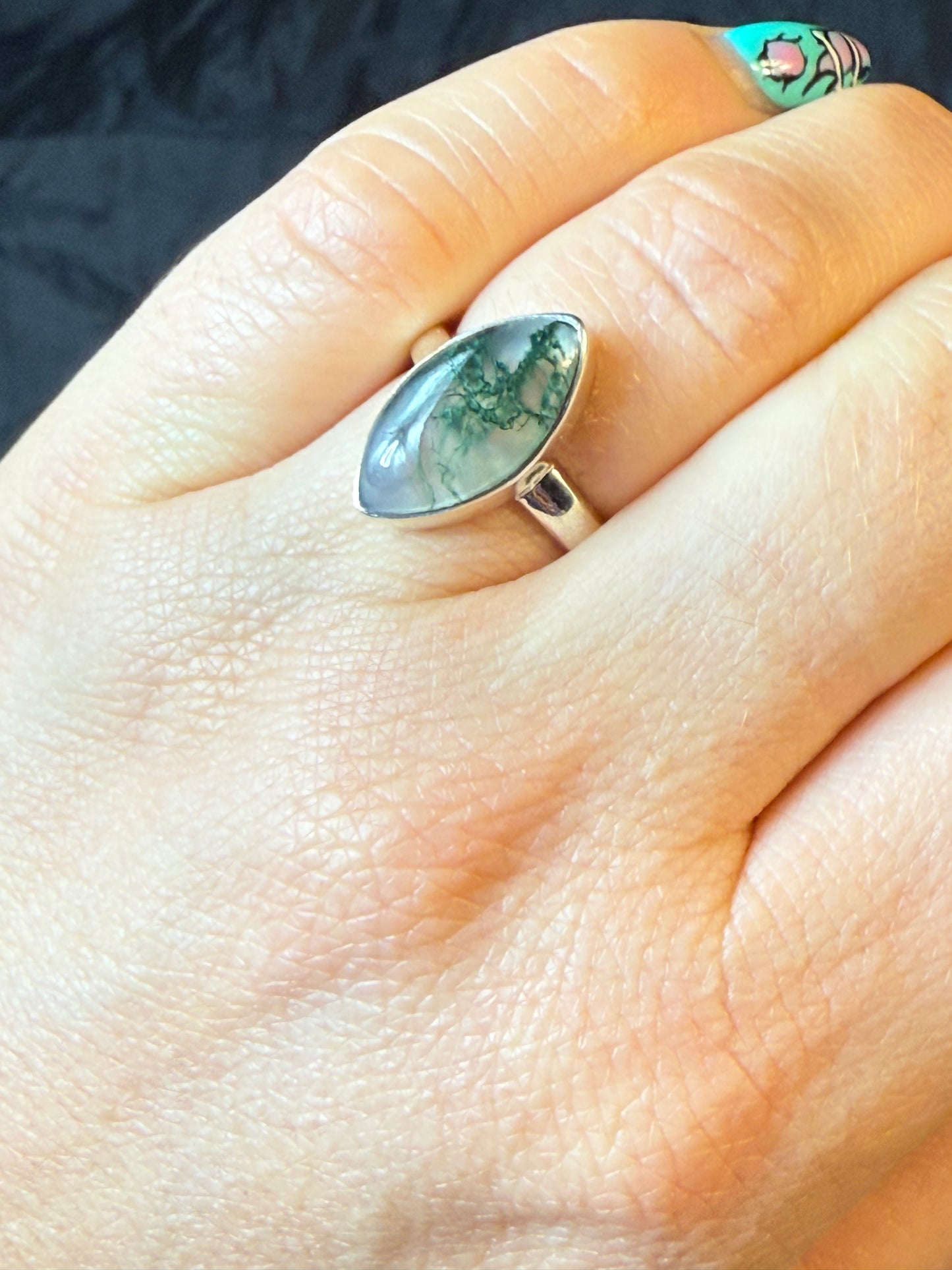 Moss Agate 925 Silver Ring - Size L 1/2