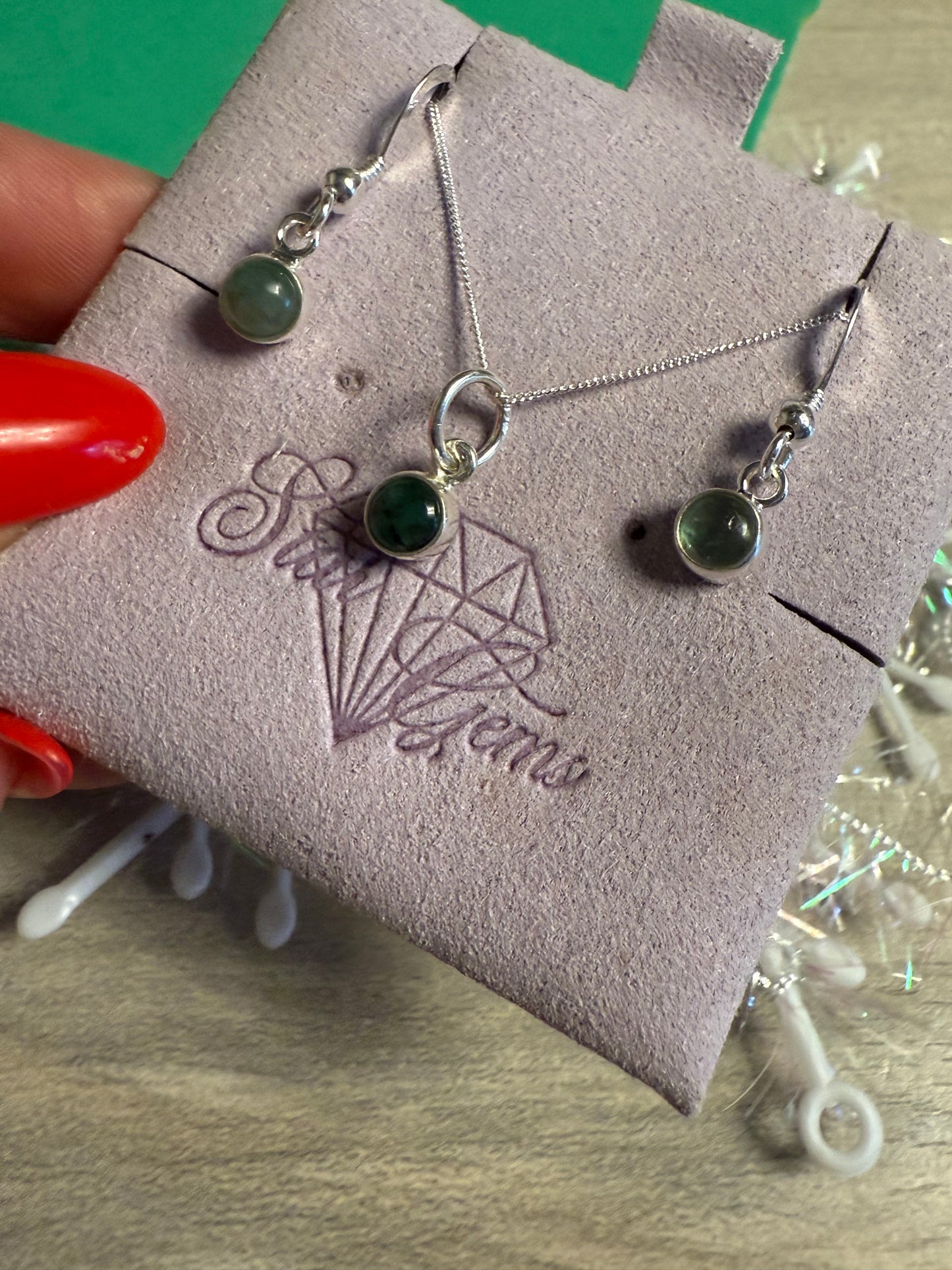 Emerald Sterling Silver Earring & Necklace Set