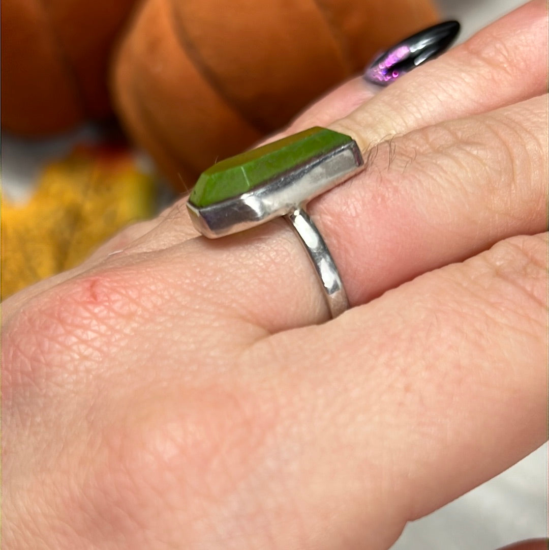 Nephrite Jade Coffin 925 Sterling Silver Ring - Size M 1/2