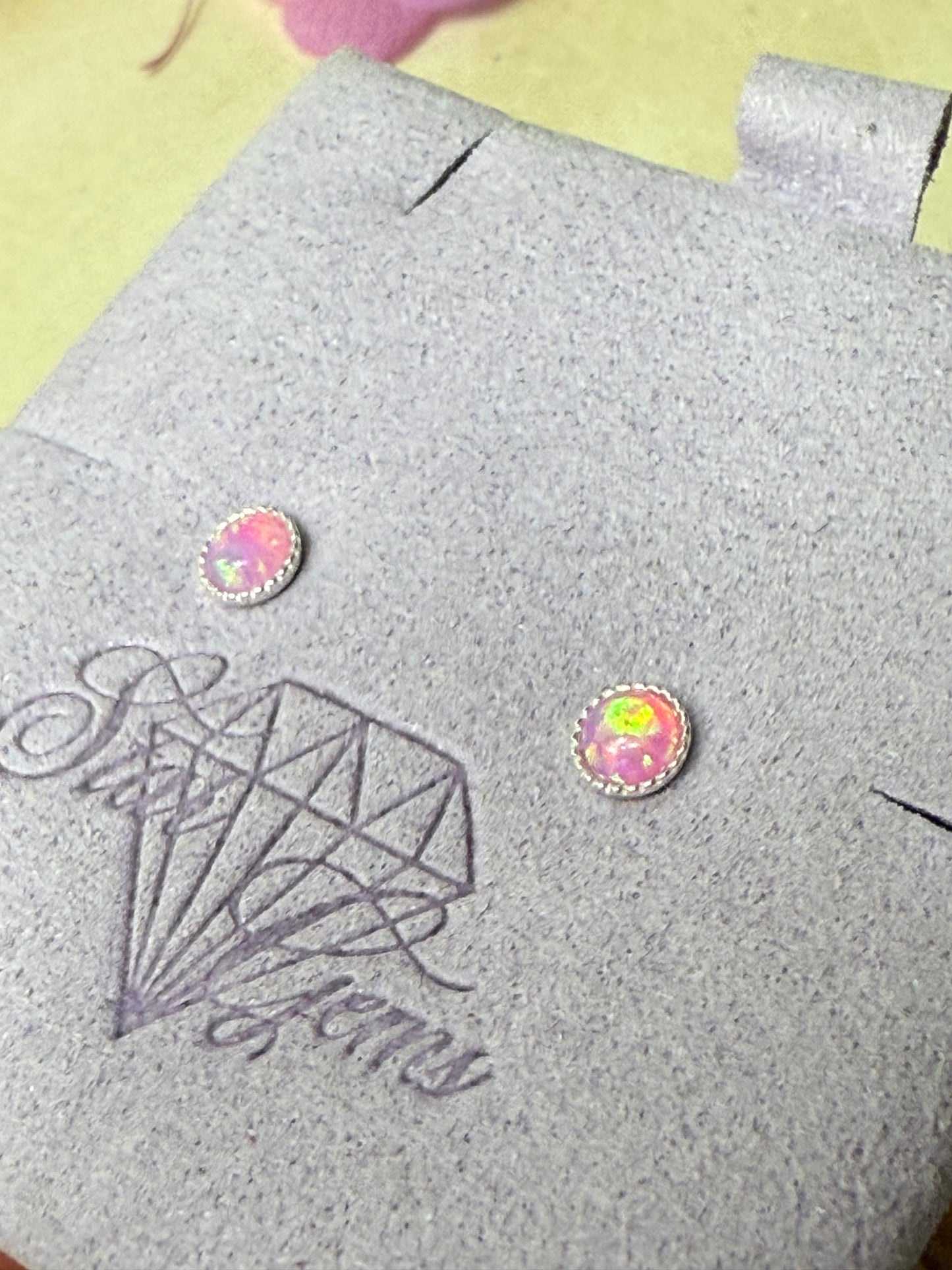 Handmade Pink Candy Opal Sterling Silver Studs