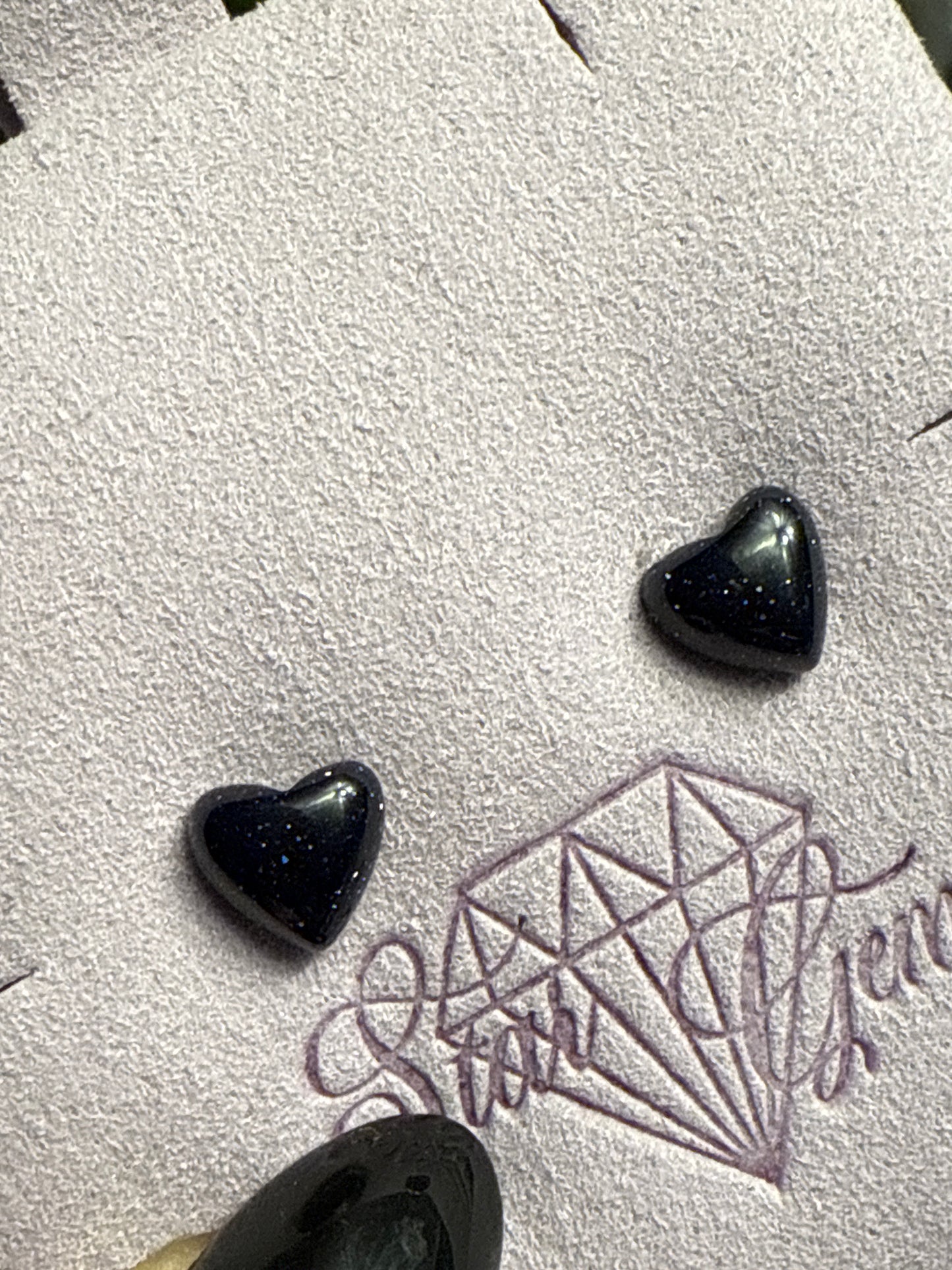 Handmade Blue Goldstone Heart Sterling Silver Studs