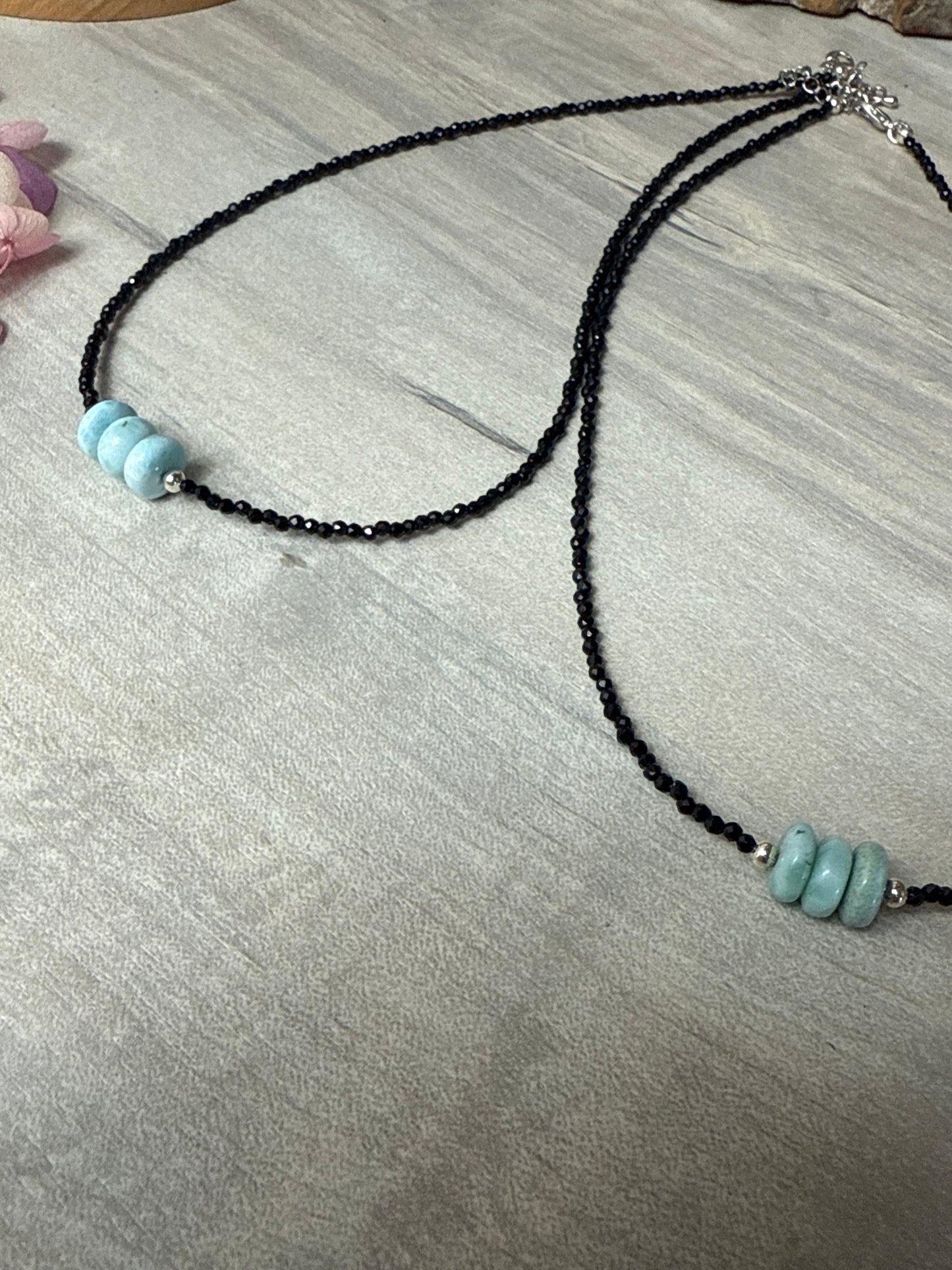 Larimar with Black spinel facet beads Necklace