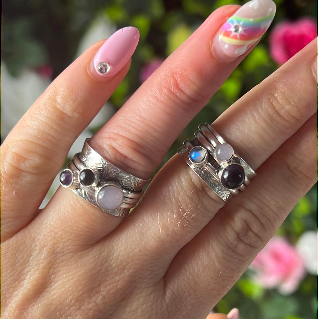 Trio Mix Fidget Spinner Ring - Sterling Silver 925 Size L 1/2