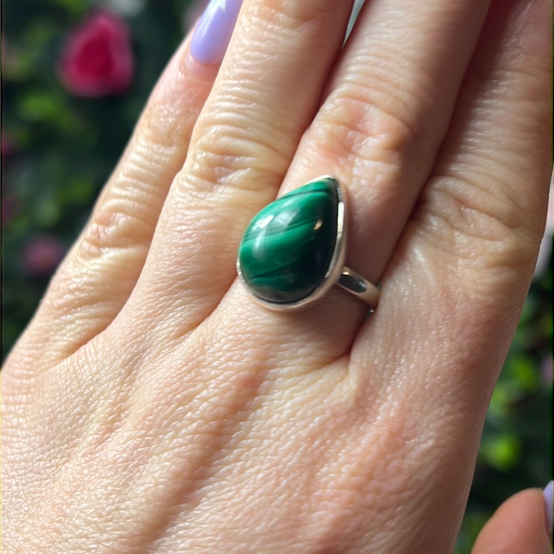 Malachite 925 Sterling Silver Ring -  Size N 1/2