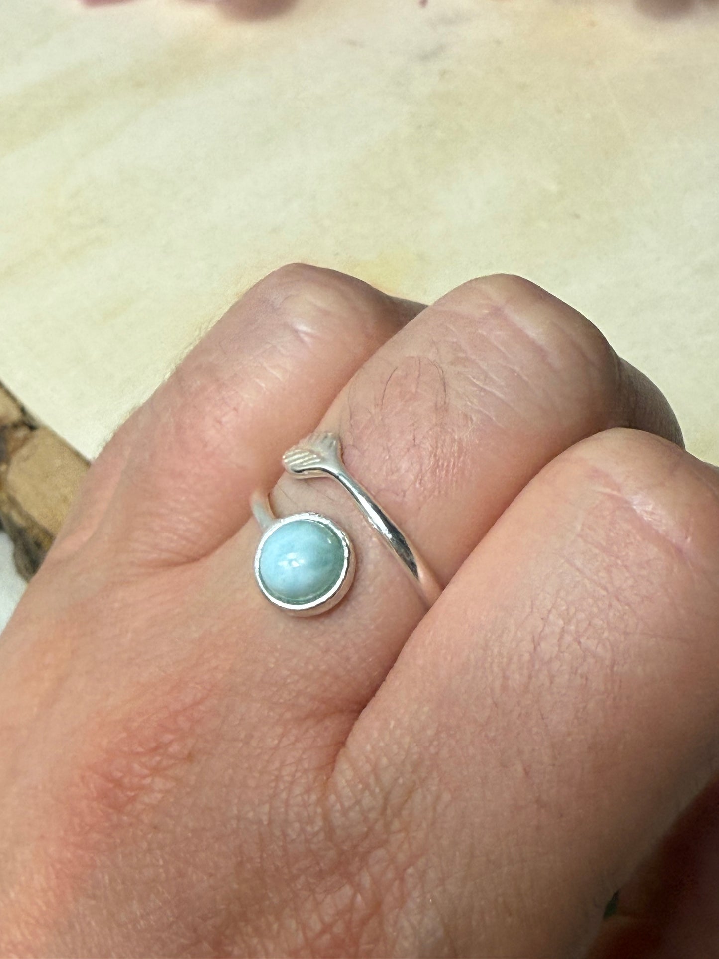 Handmade Adjustable Larimar 925 Silver Ring
