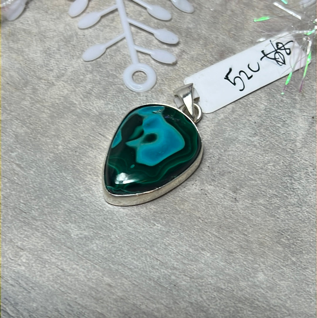 Mallacholla malachite with chrysocolla Sterling Silver Pendant