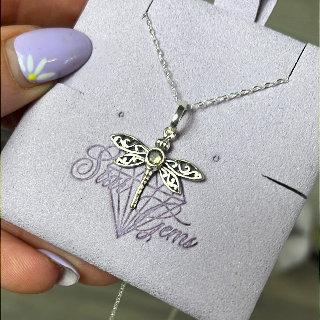 Citrine Facet Dragonfly Sterling Pendant