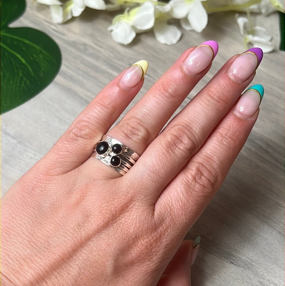 Trio Fidget Spinner Ring - Sterling Silver 925 - Size L 1/2