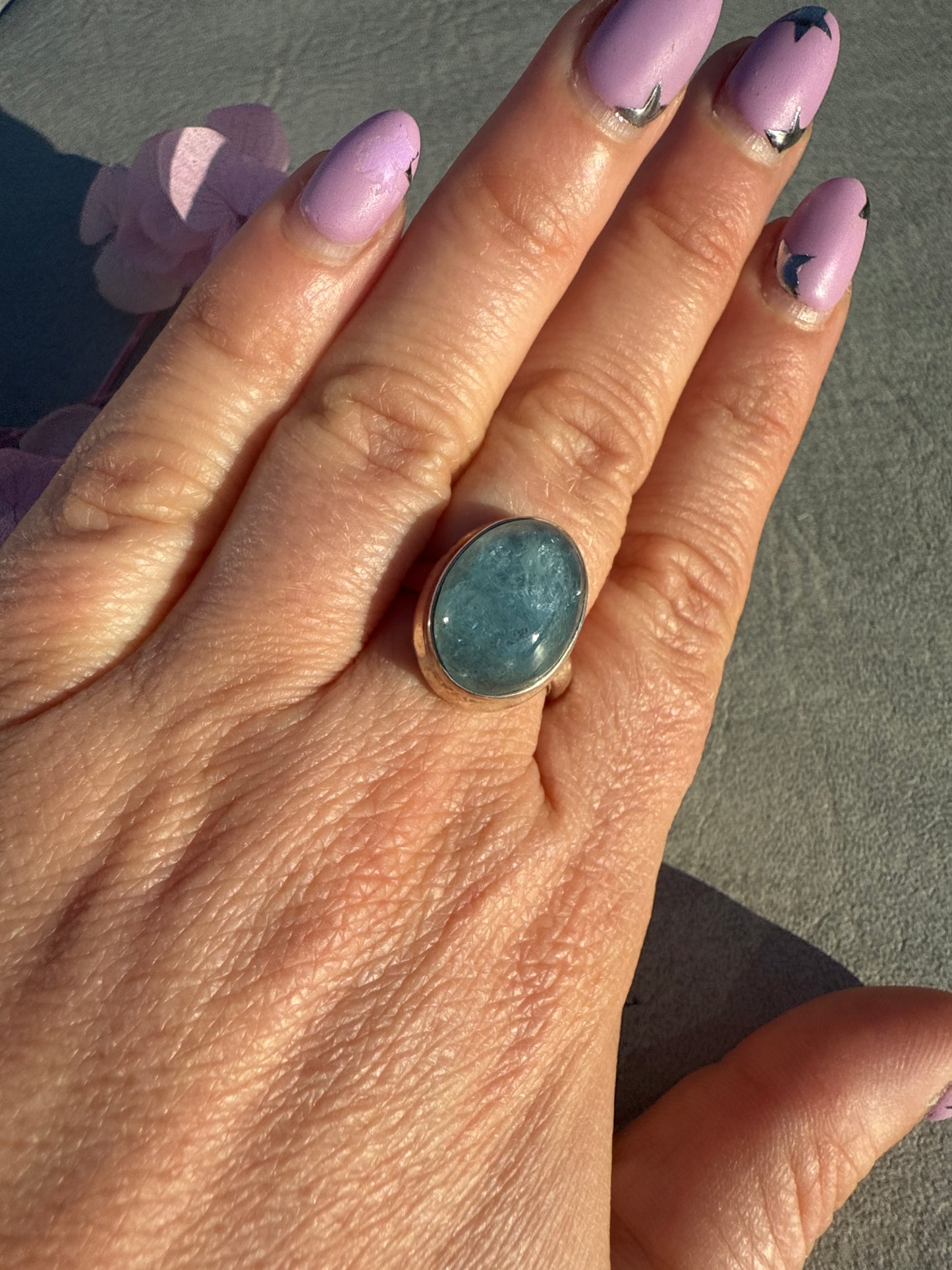 Aquamarine 925 Silver Ring - Size O 1/2