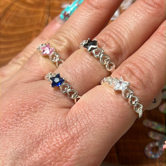 Star & Heart Band CZ - 925 Sterling Silver Ring