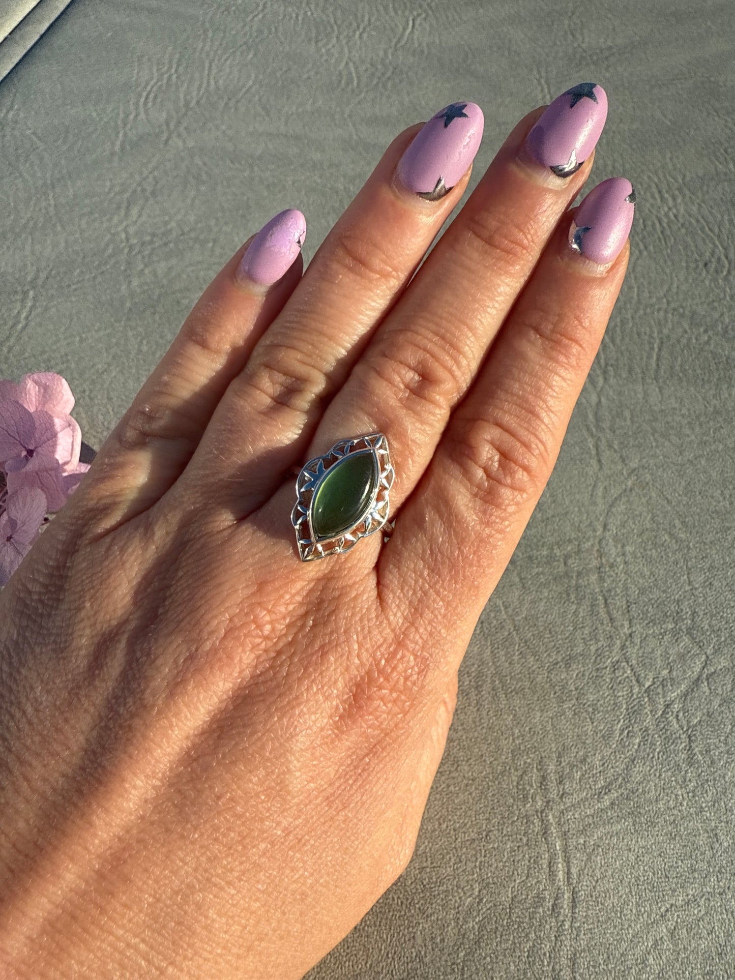 Jade 925 Silver Ring - Size N