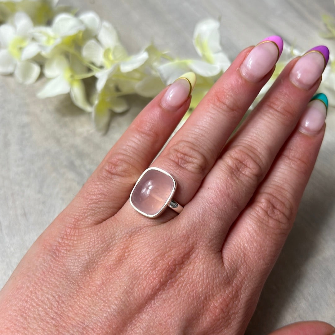 Rose Quartz 925 Silver Ring - Size L 1/2