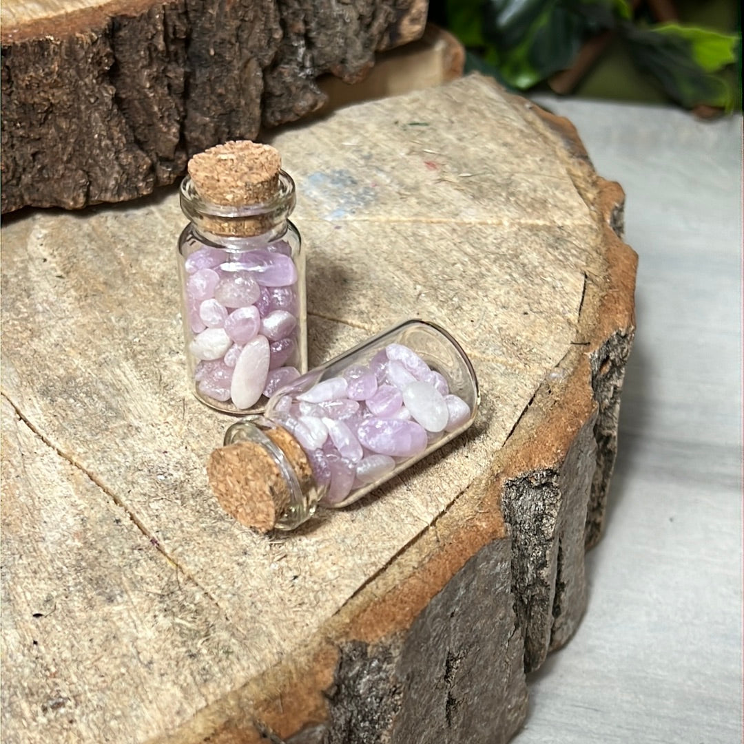 Kunzite Chip Glass Jar Bottle