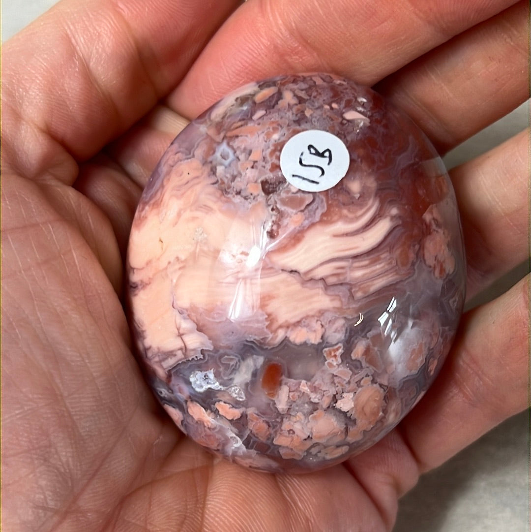 Pink Druzy Petal Agate Palm Pebble