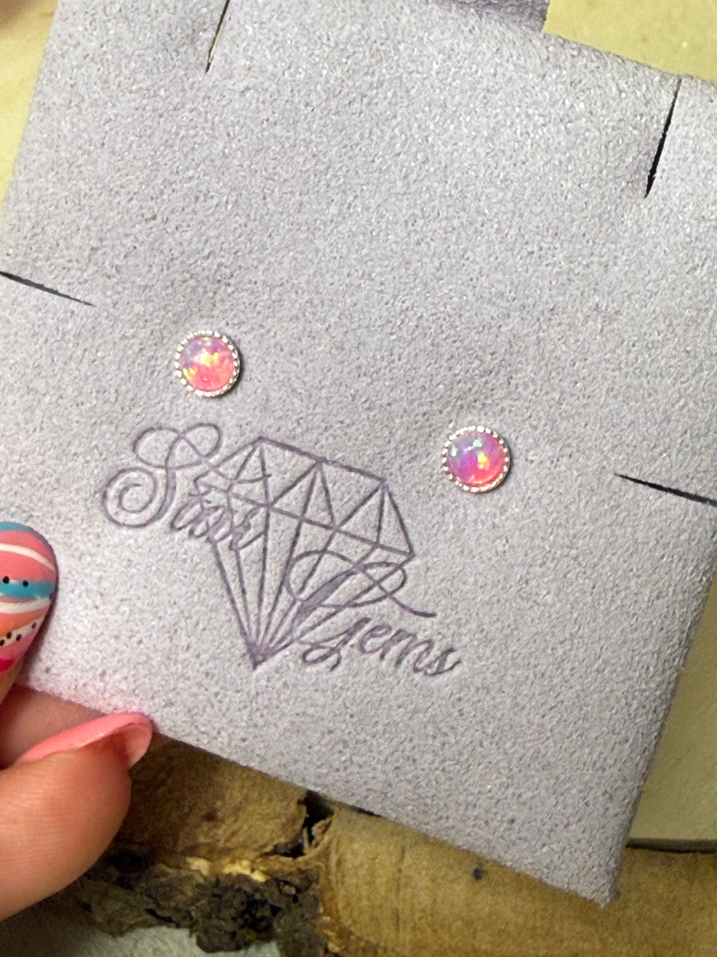 Handmade Pink Candy Opal Sterling Silver Studs