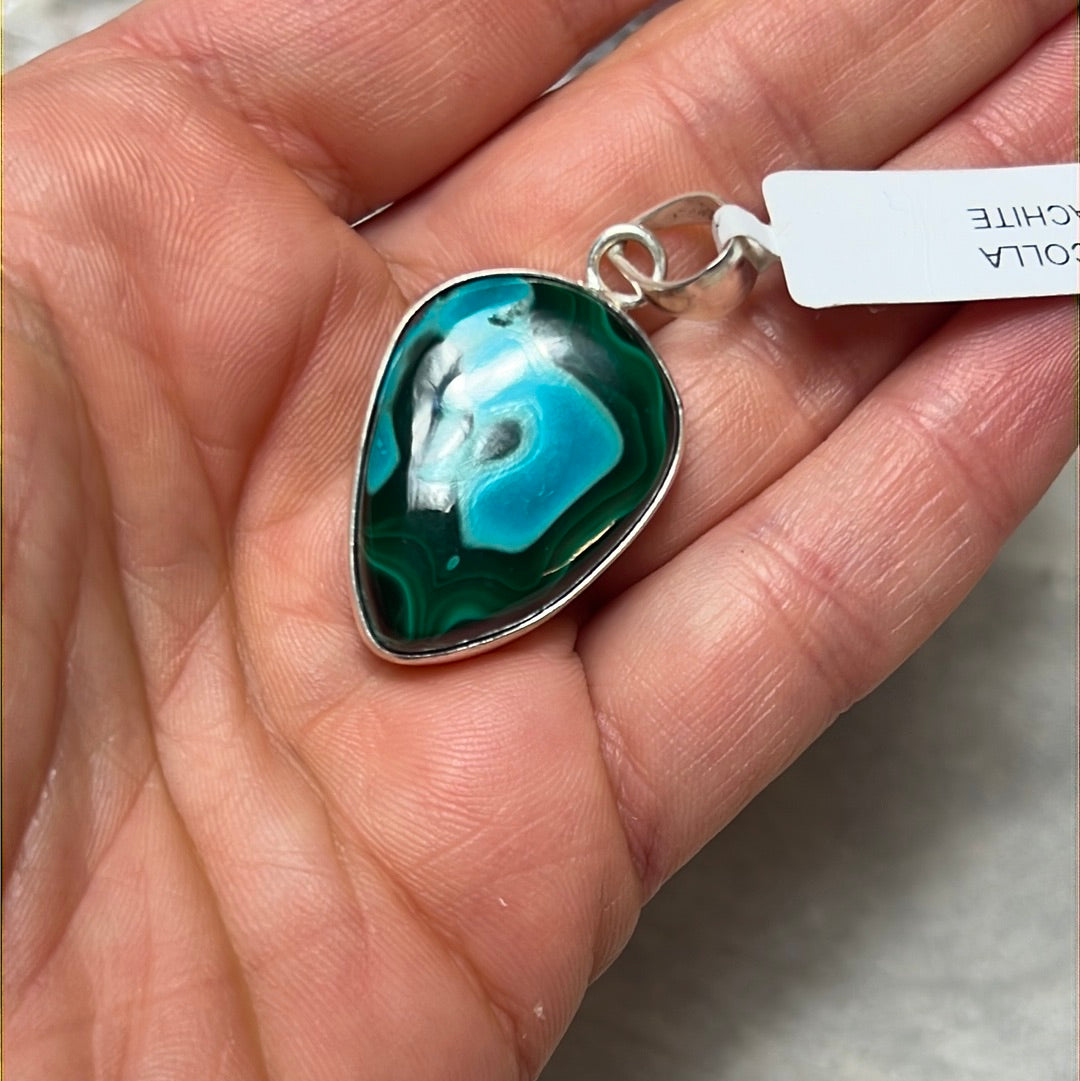 Mallacholla malachite with chrysocolla Sterling Silver Pendant