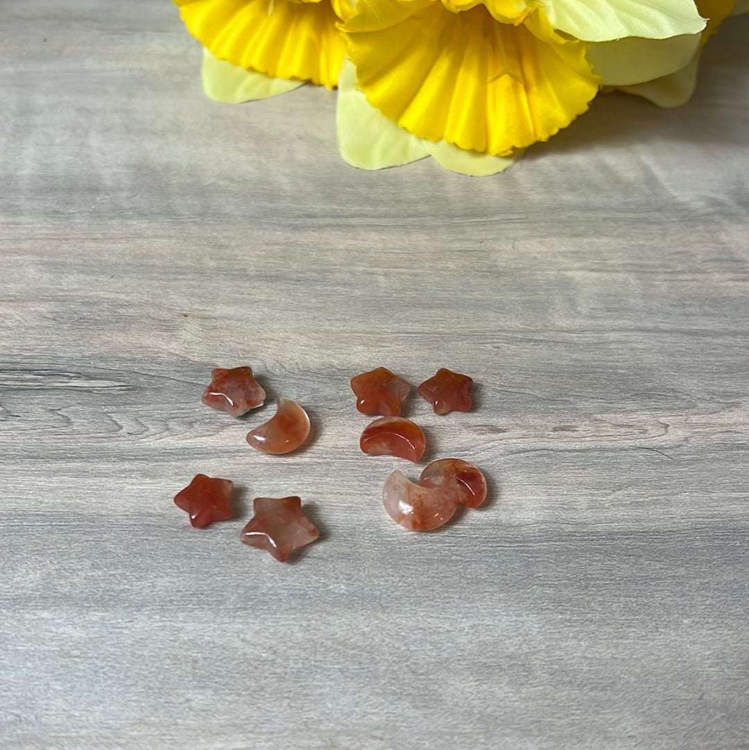 Red Rabbit Hare Quartz - Mini Moon Star Pair - rare