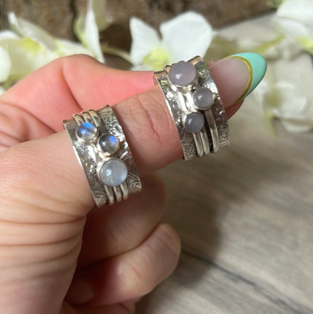 Trio Fidget Spinner Ring - Sterling Silver 925 Size U