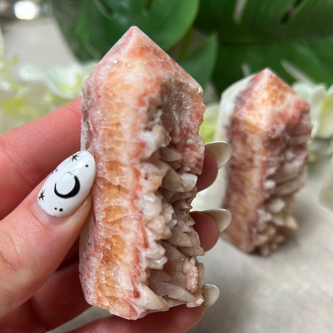 Sunstone, Orchid & Orange Calcite Druzy Tower Points