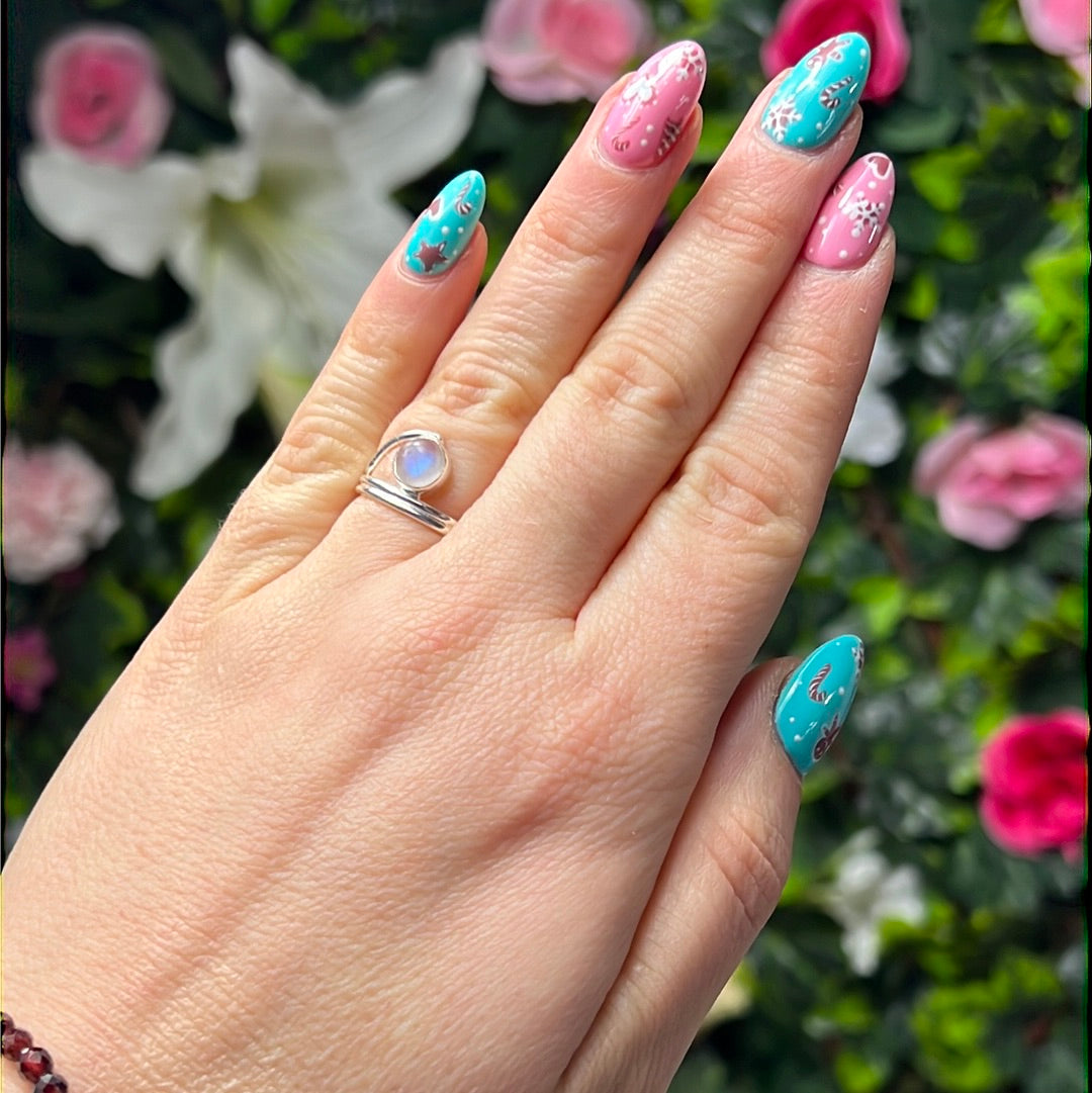 Moonstone Swirl 925 Sterling Silver Ring - Size L 1/2