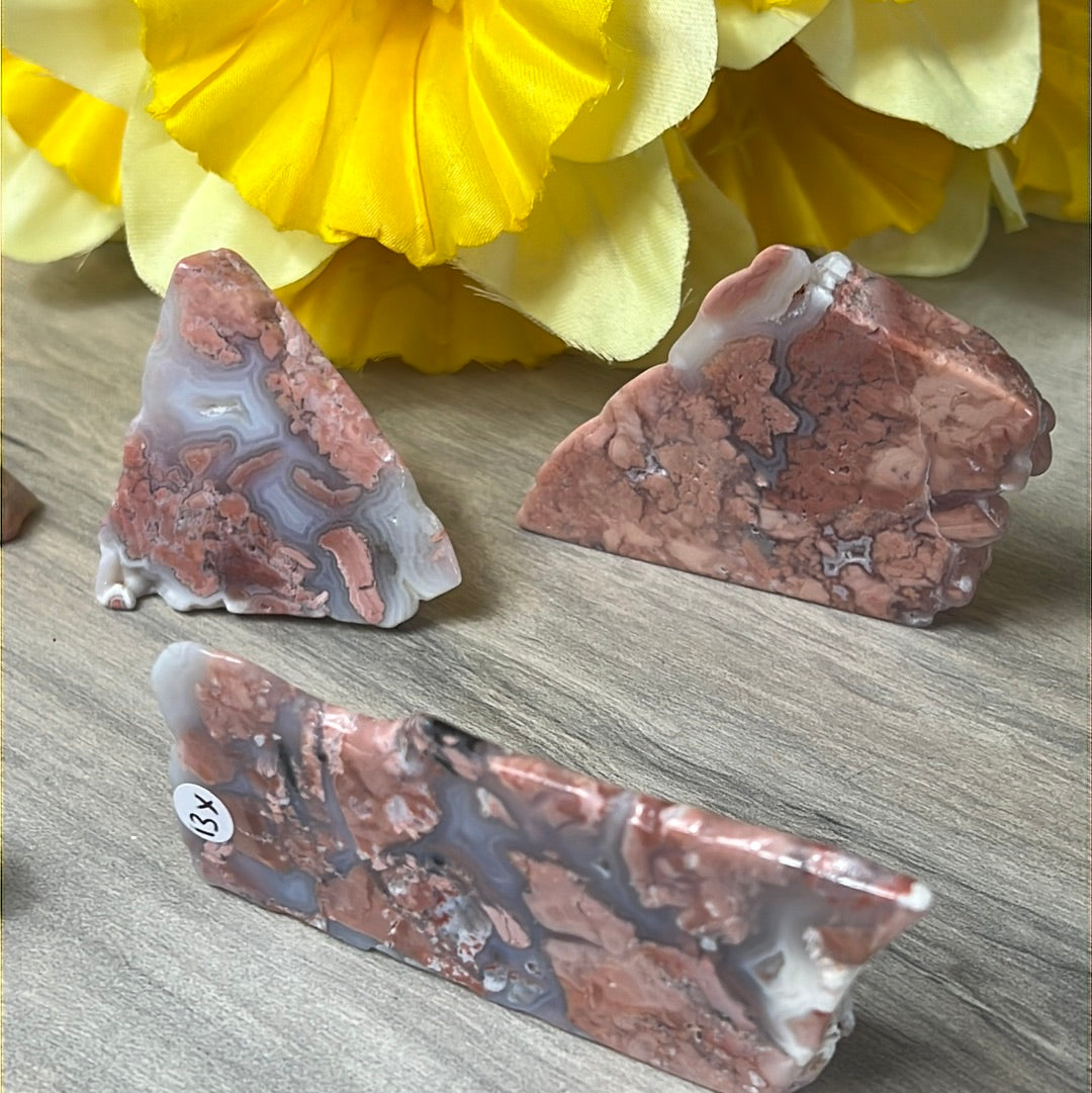 Pink Druzy Petal Agate Slice Specimen