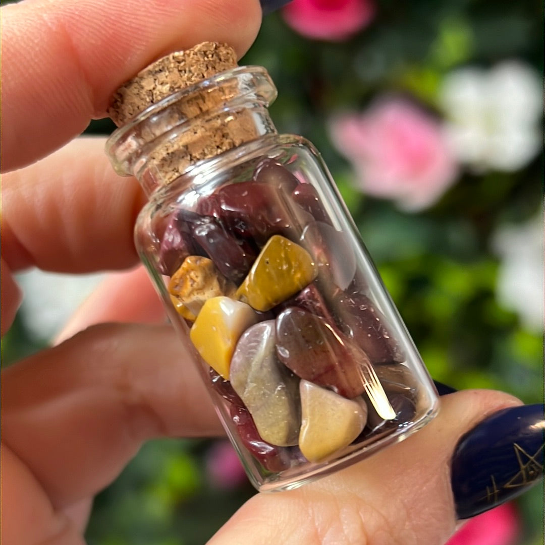 Mookaite Chip Glass Jar Bottle