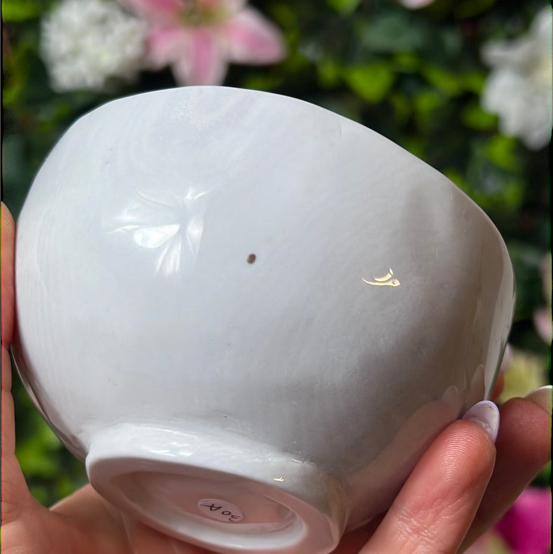 Handcarved White Banded Agate Charging Dish Bowl Plate