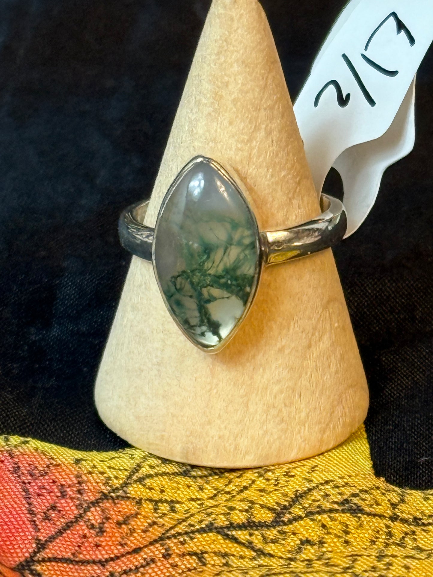 Moss Agate 925 Silver Ring - Size L 1/2