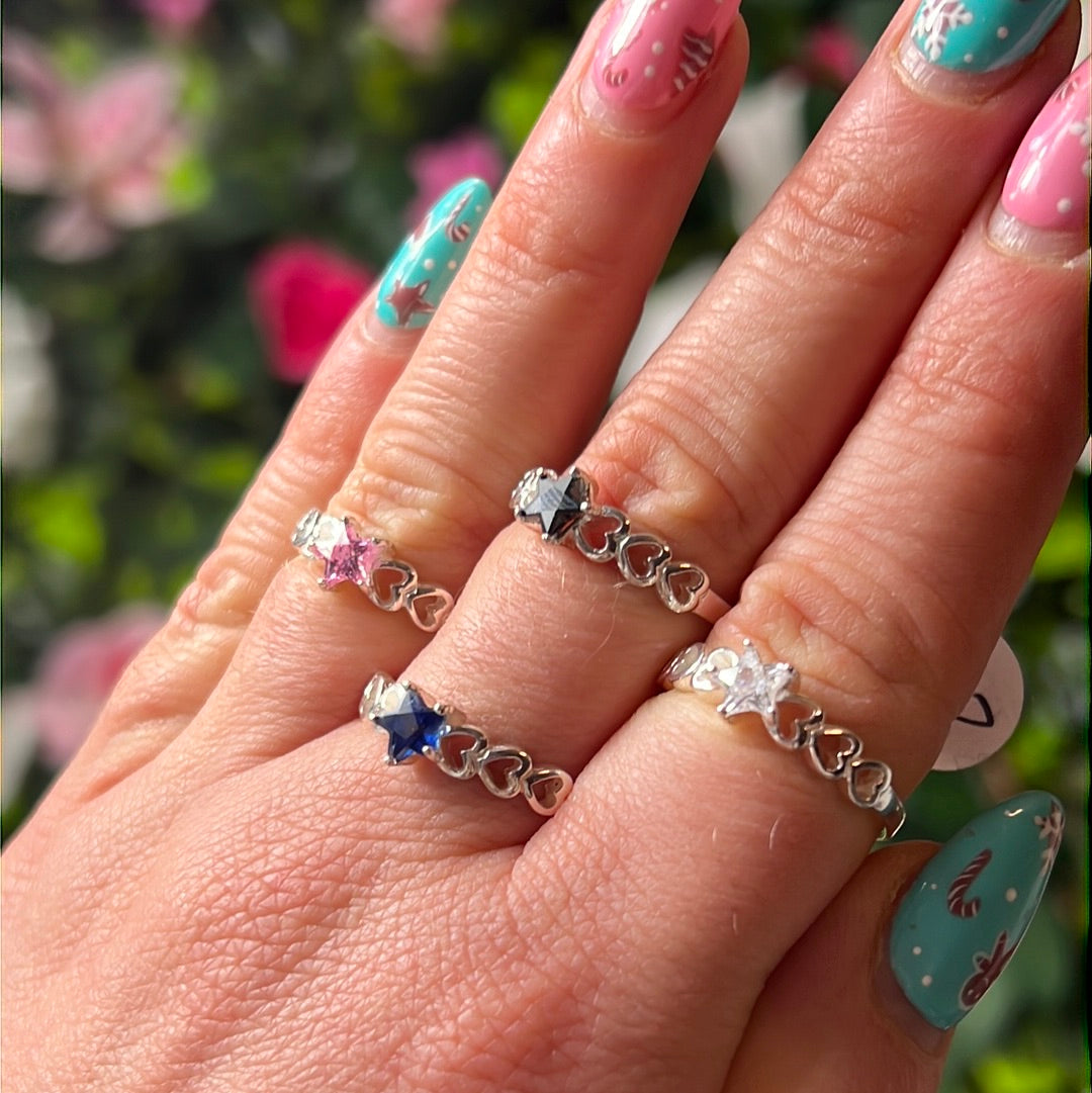 Star & Heart Band CZ - 925 Sterling Silver Ring