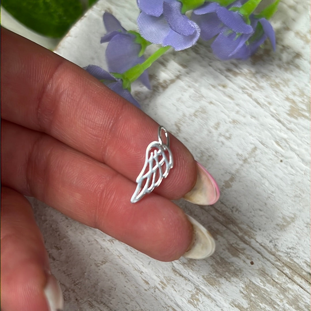 Open Angel Wing Feather 925 Sterling Silver Pendant Charm