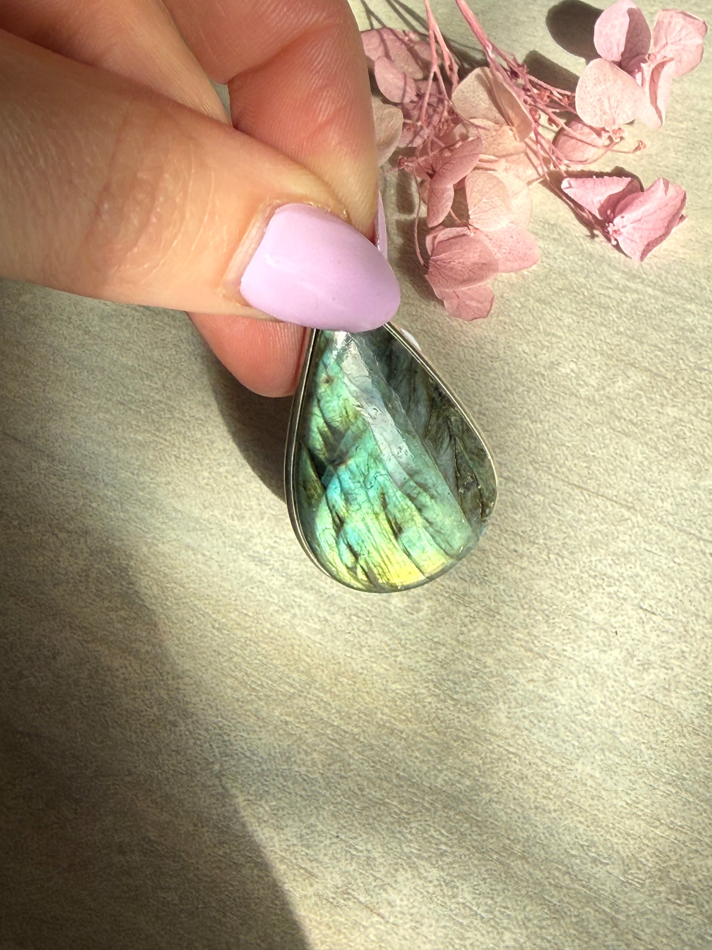Labradorite Teardrop Pendant - Silver plated