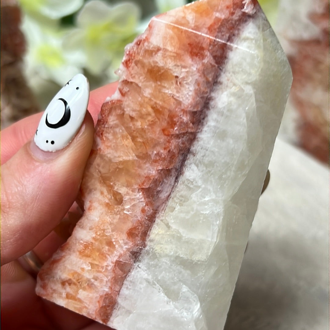 Sunstone, Orchid & Orange Calcite Druzy Tower Points