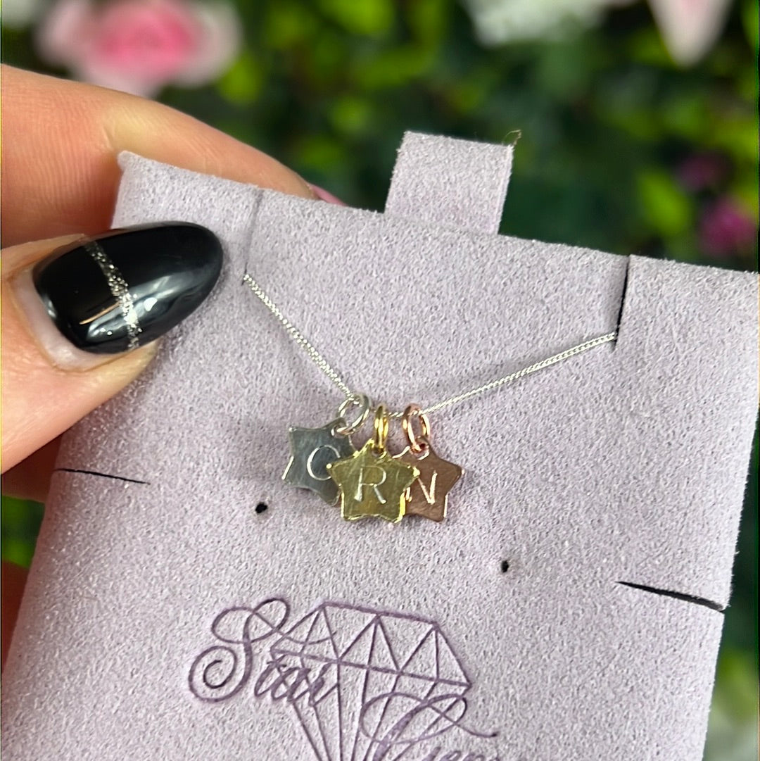 Trio Star Personalised - Hand Stamped Initial 925 Sterling Silver Pendant Charm