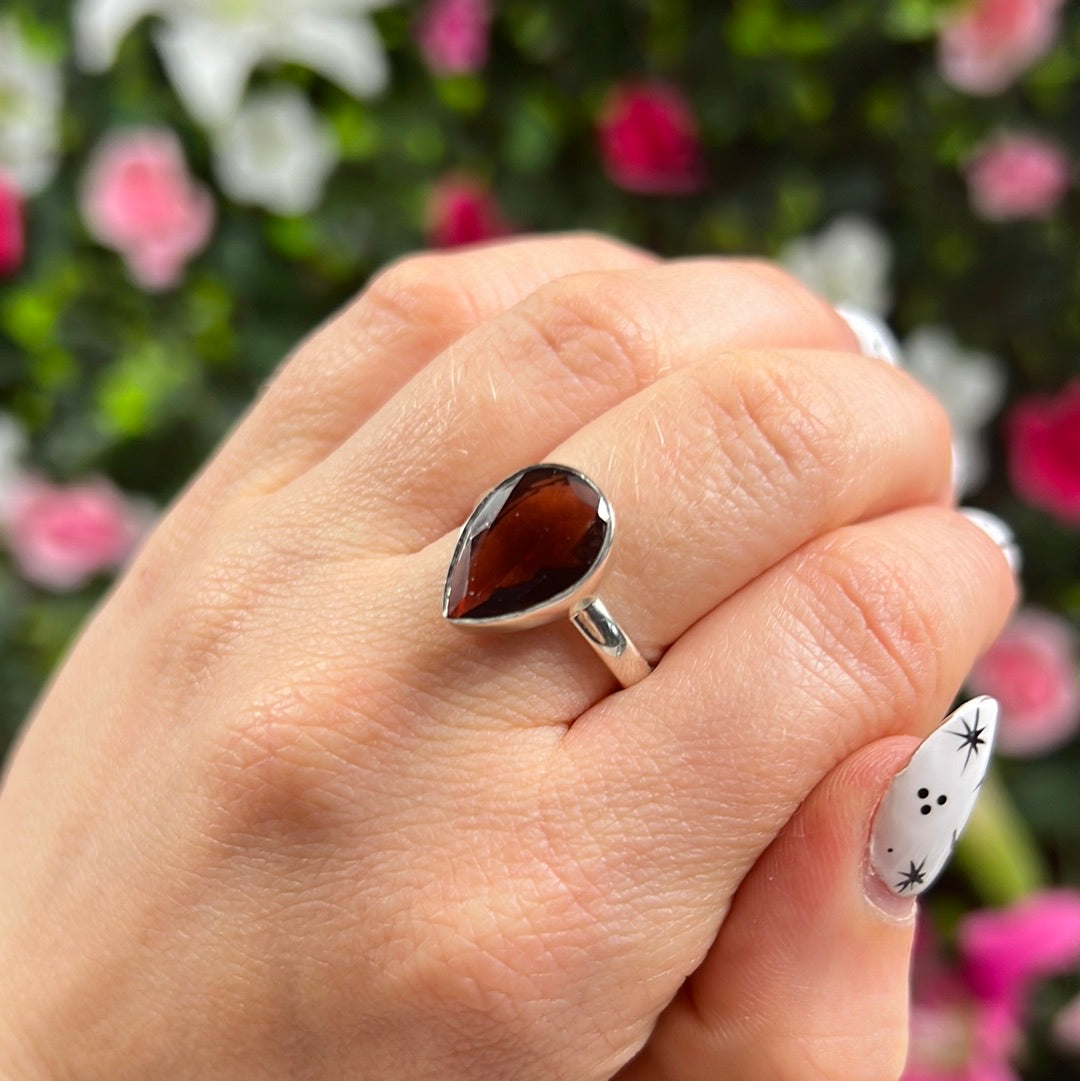 Garnet Facet 925 Ring - Size N 1/2 AA GRADE