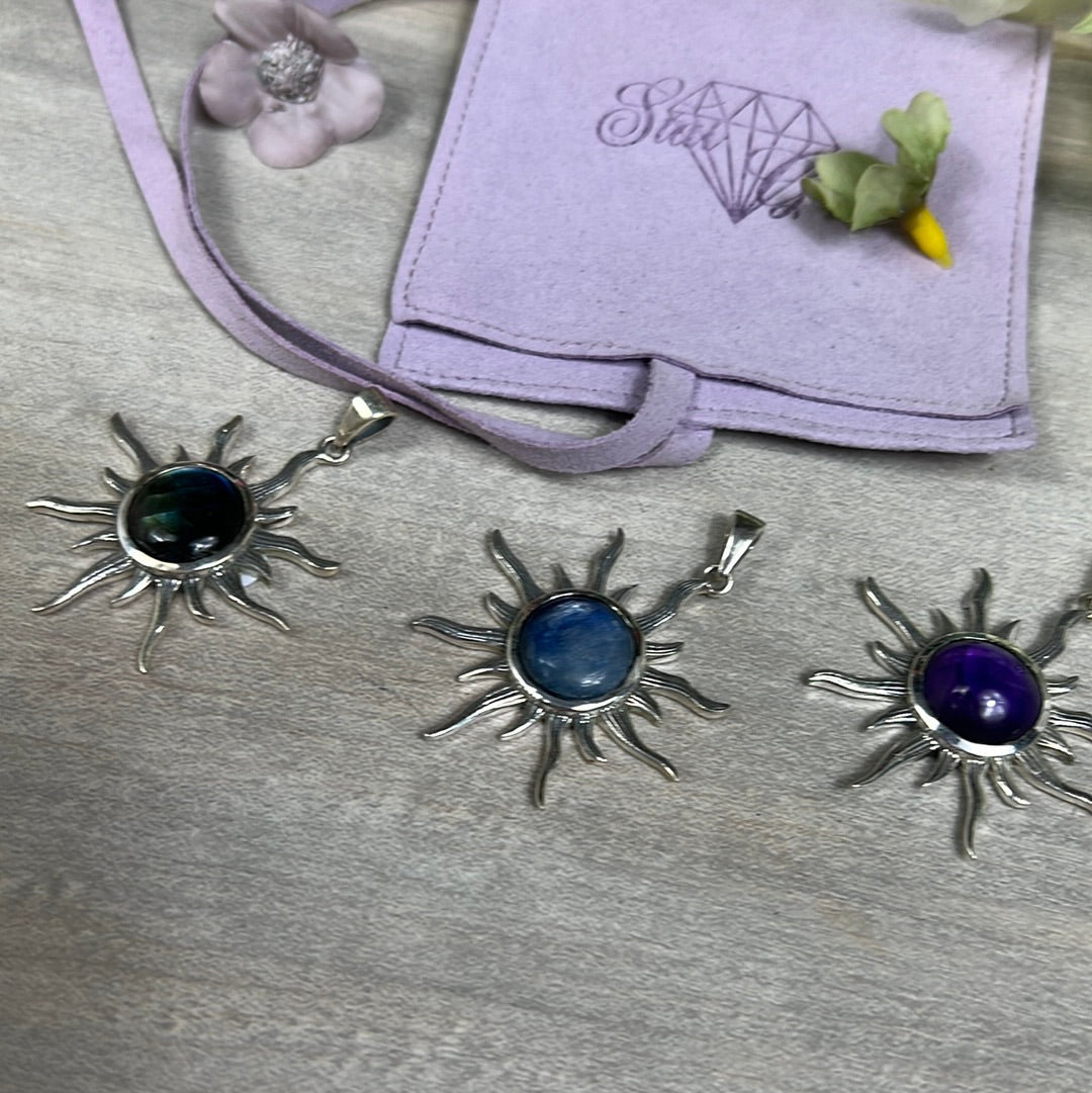 Flaming Sun Sunshine 925 Sterling Silver Pendant