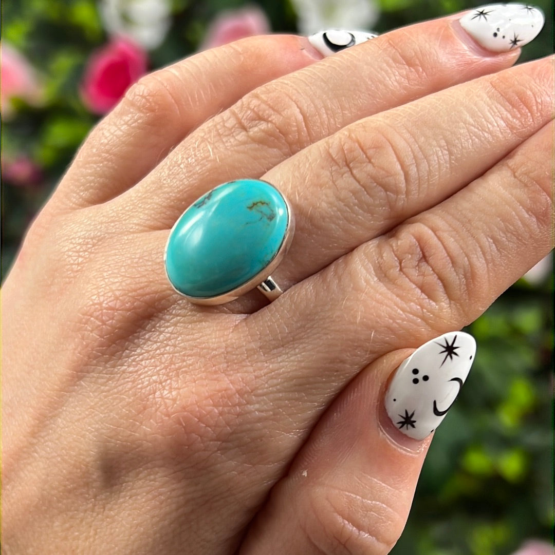 African Turquoise 925 Sterling Silver Ring - Size R 1/2