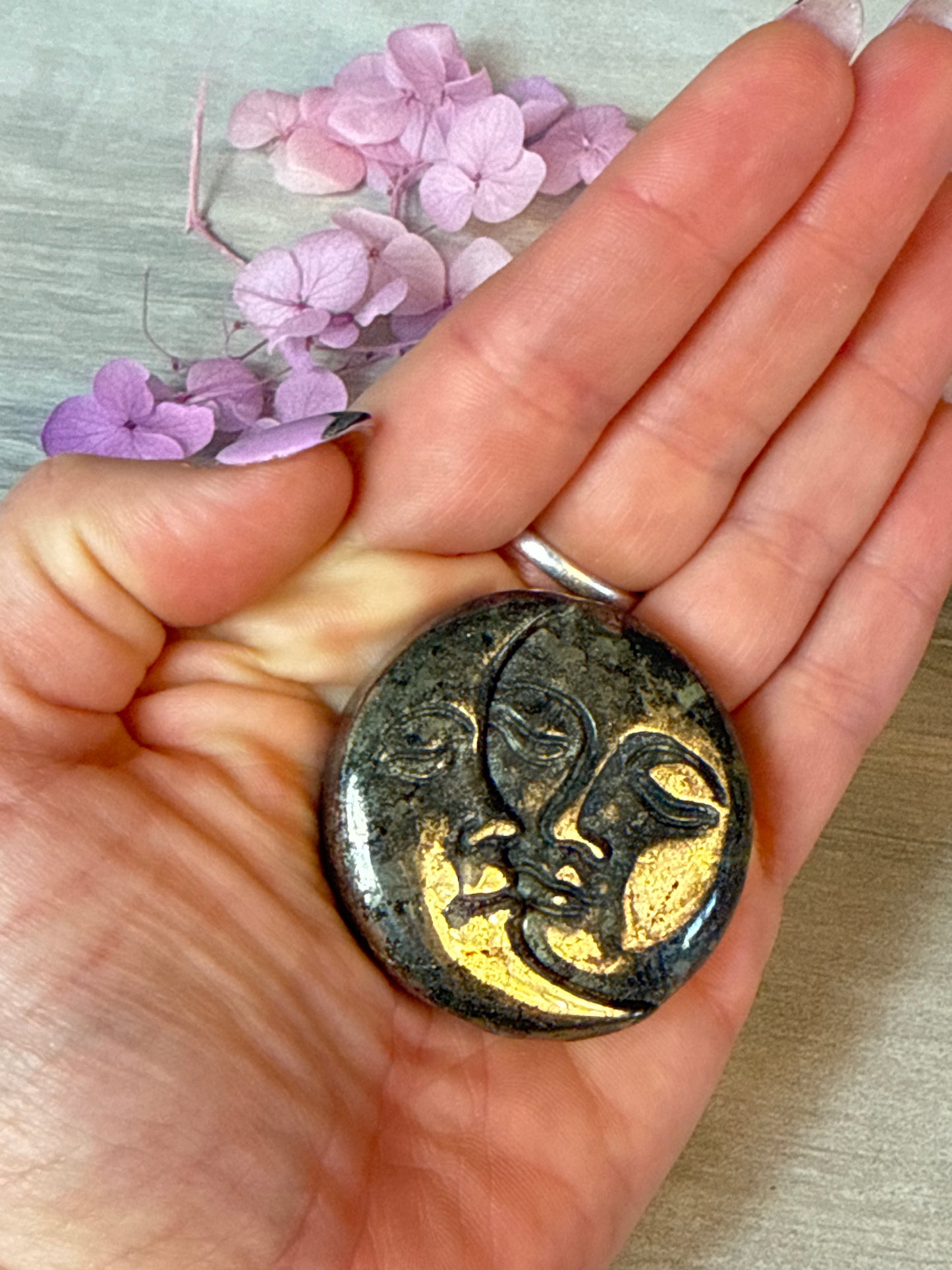 Pyrite moon sun face