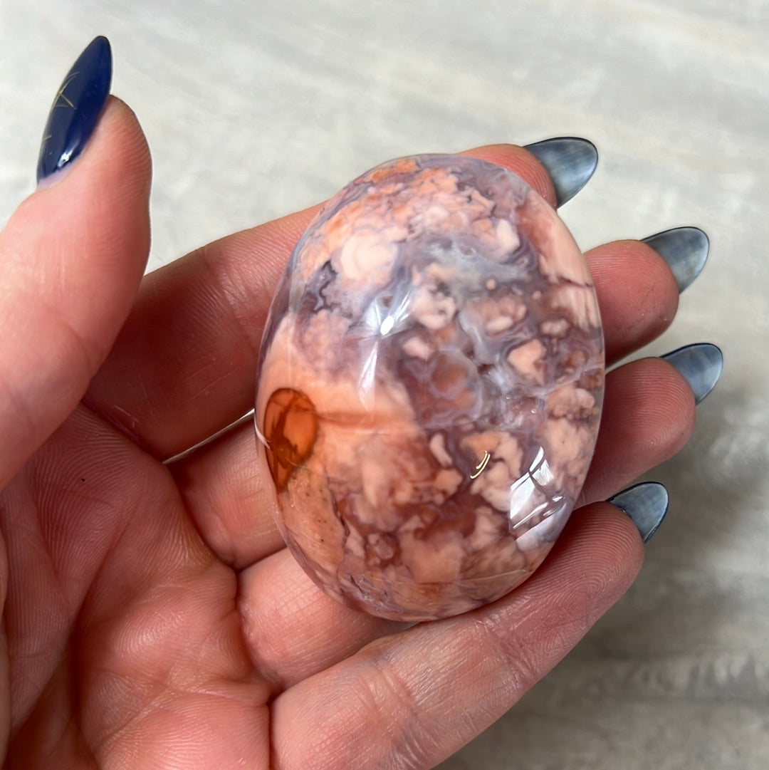 Pink Druzy Petal Agate Palm Pebble