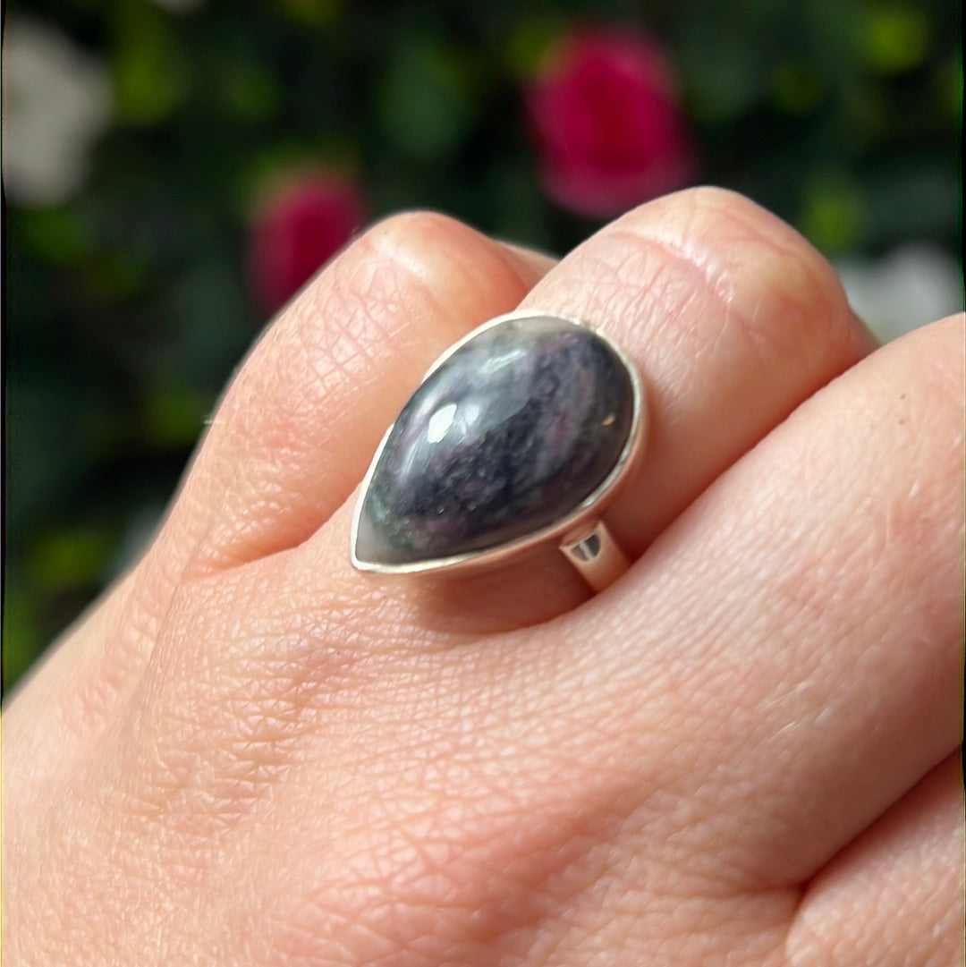 Namibian Tourmaline 925 Silver Ring - L 1/2