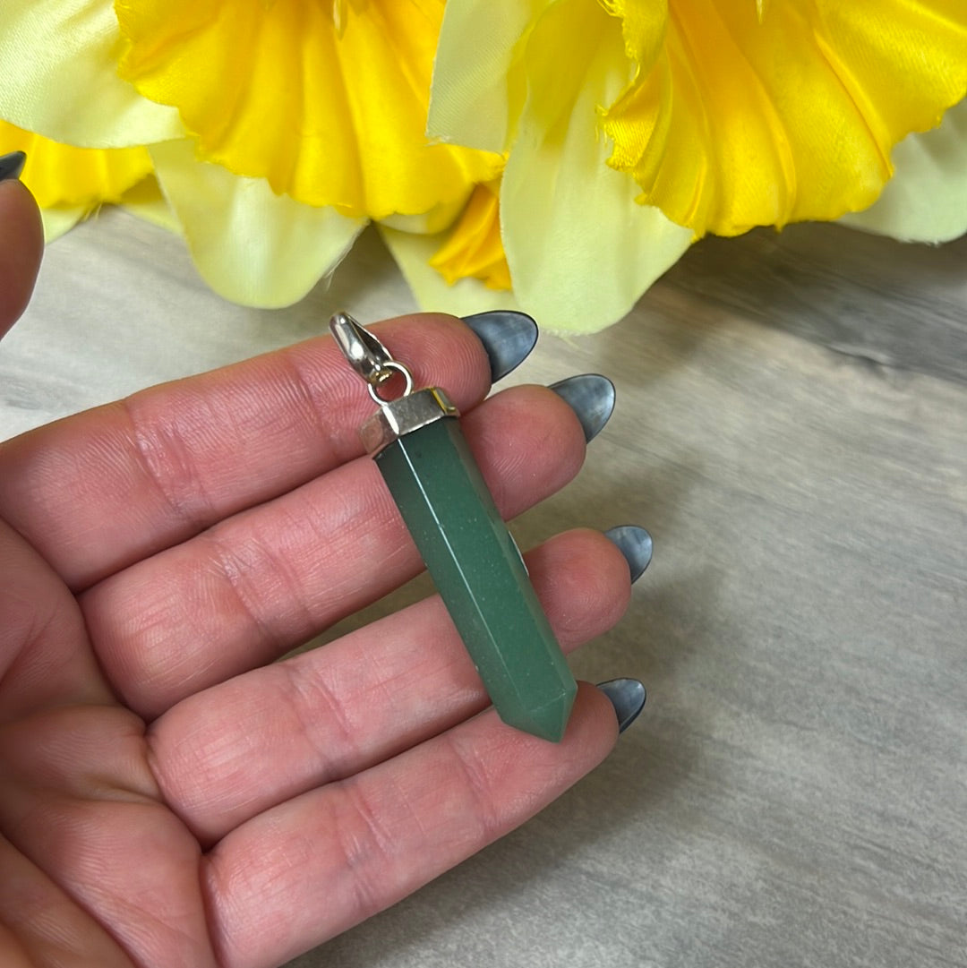Green Aventurine Point 925 Sterling Silver Pendant