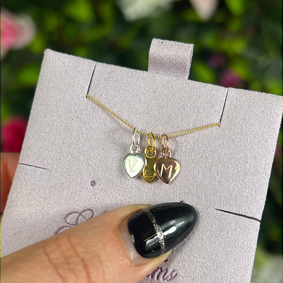 Trio Heart Personalised - Hand Stamped Initial 925 Sterling Silver Pendant Charm