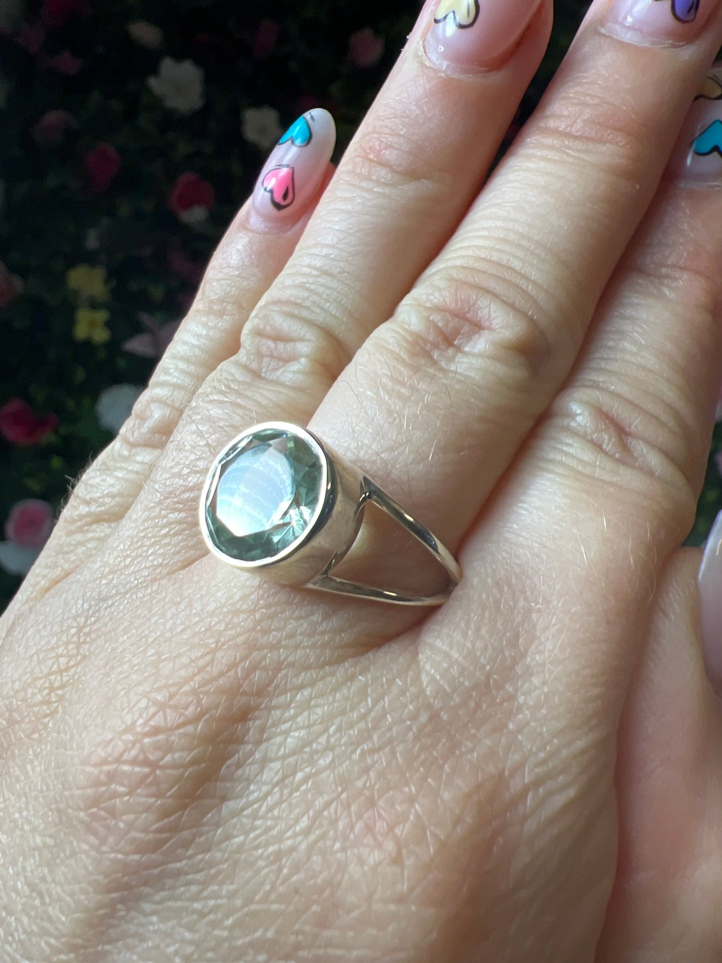 Prasolite (Green Amethyst) Facet 925 Ring - Size P 1/2 - Q