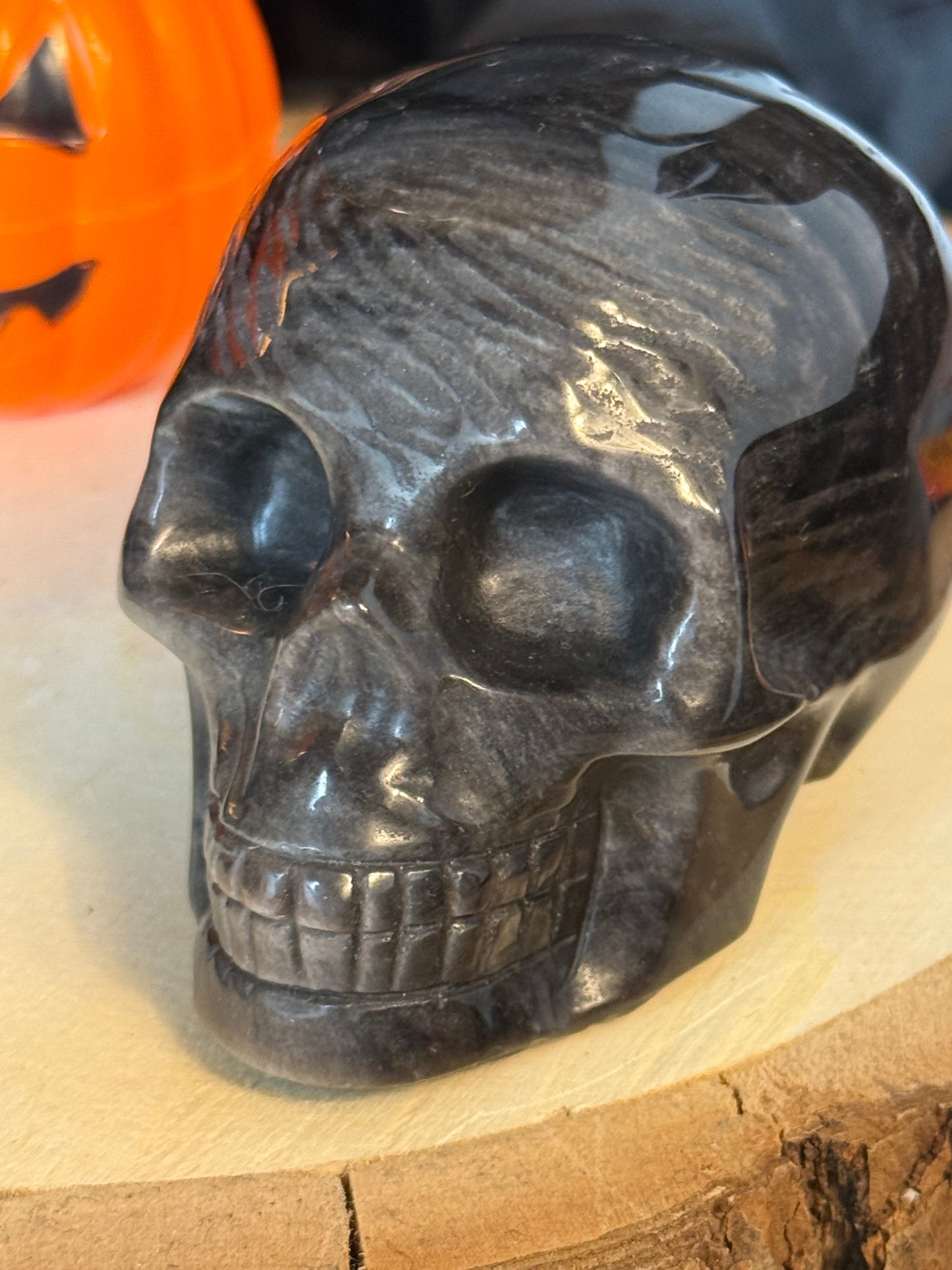 Silver Obsidian Skull